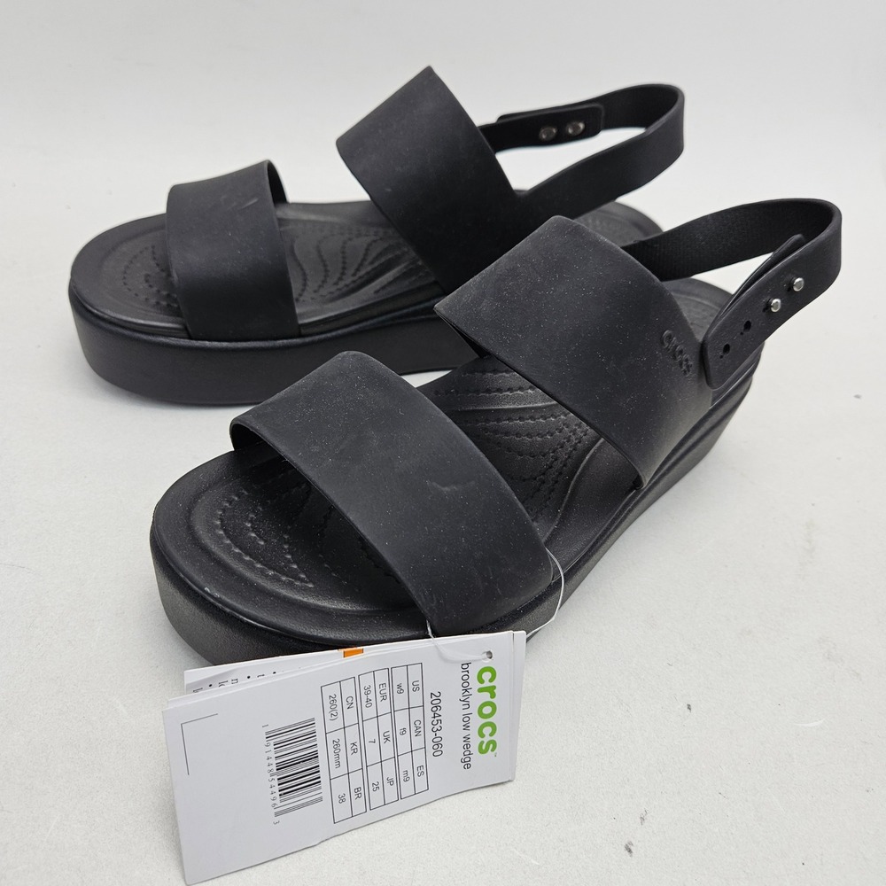 Crocs Brooklyn Low Wedge Black Platform Sandals Mens 7 Womens 9 206453-060 NEW